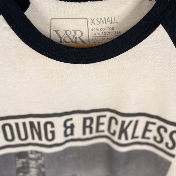 Black and White Cityscape Casual Young and Reckless Varsity T Shirt Twilight - Picture 4 of 5